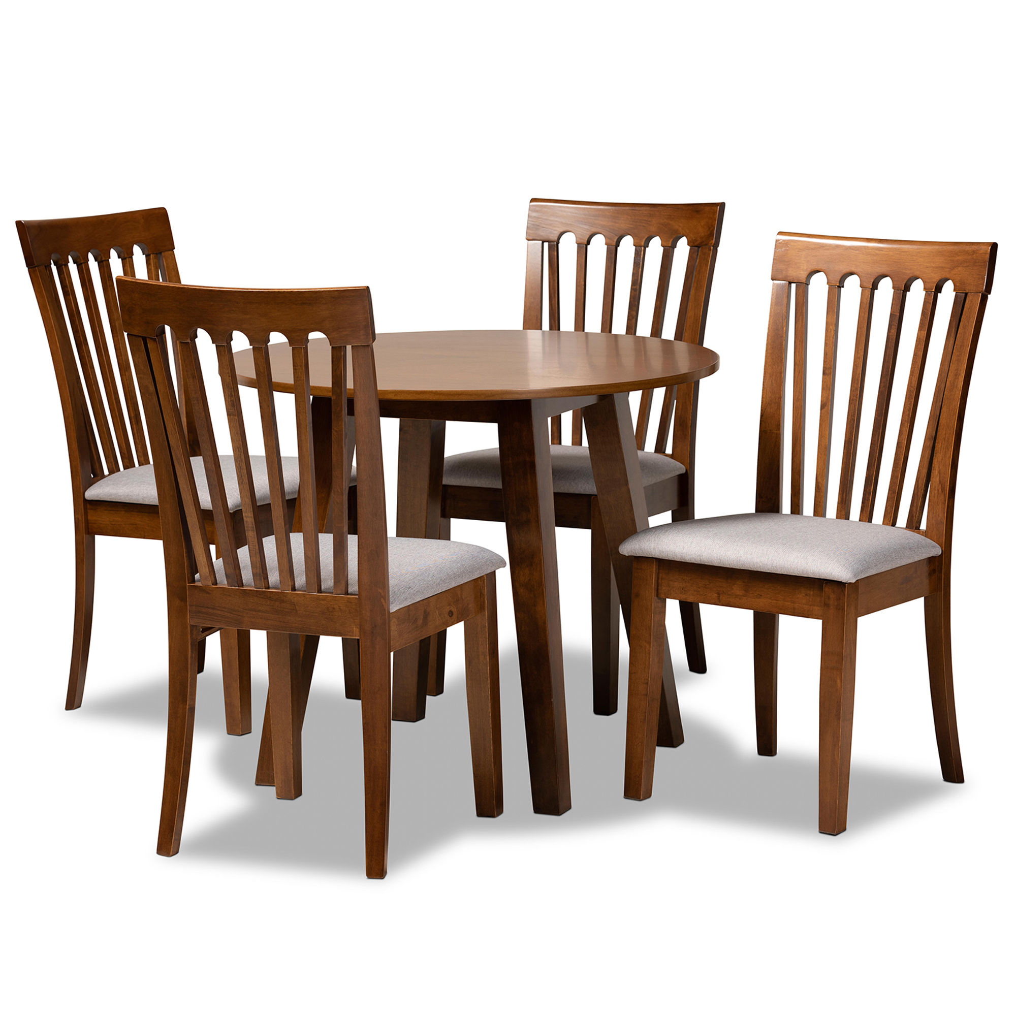 Baxton Studio Lida Modern and Contemporary Grey Fabric Upholstered and Walnut Brown Finished Wood 5-Piece Dining Set